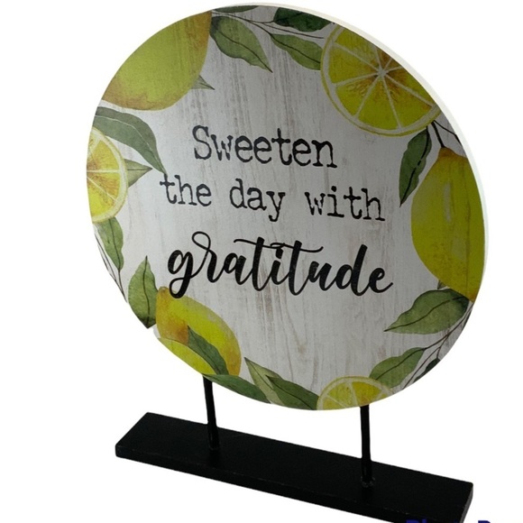 Pedestal Sign Lemon Decor Sweeten the Day With Gratitude Table Countertop Wood - Picture 2 of 11